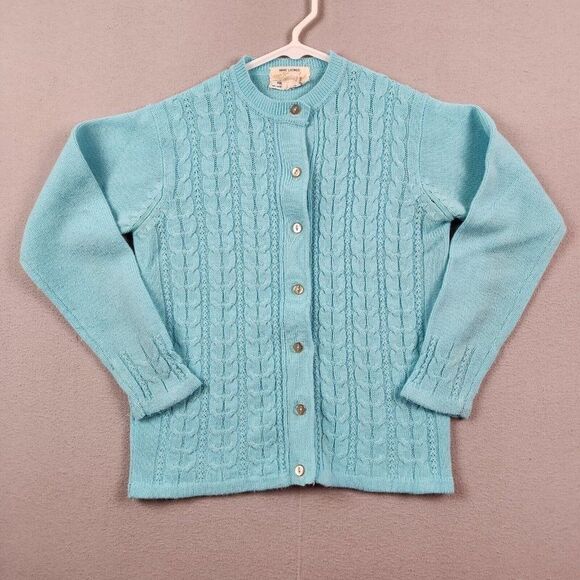 VINTAGE 70s Hand Loomed Acrylic Cable Knit Sweater Size Small S Blue - Picture 1 of 7